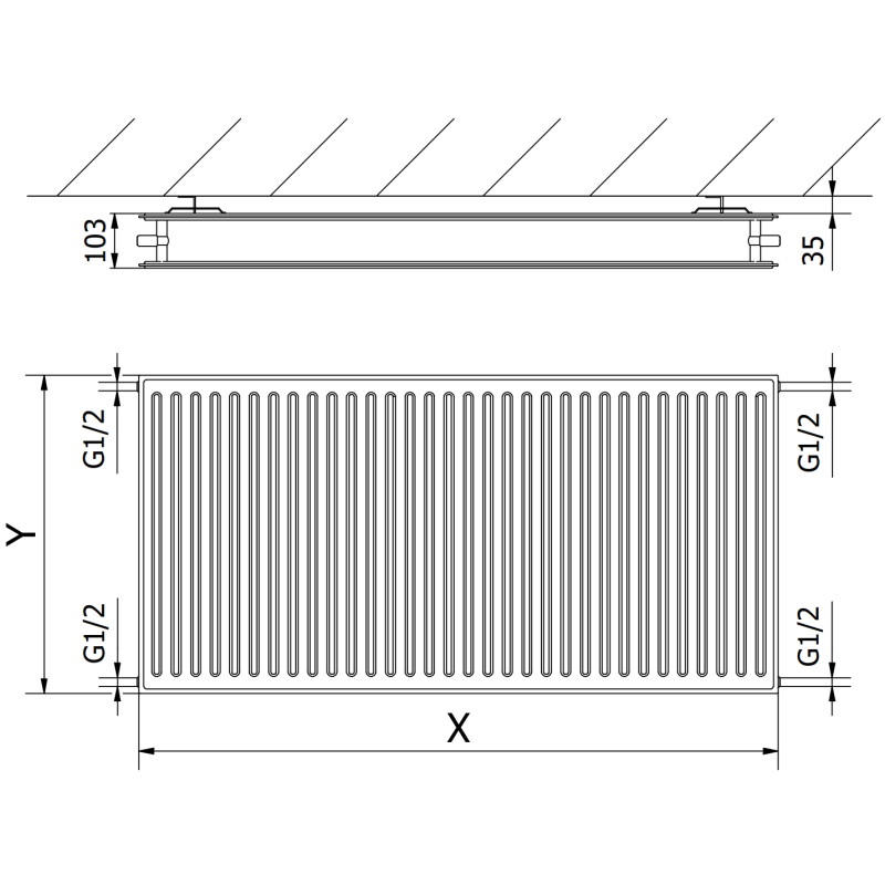 Mexen CH20 Hügieeni plaatradiaator 900 x 1500 mm, külgühendus, 2310 W, valge - W420H-090-150-00