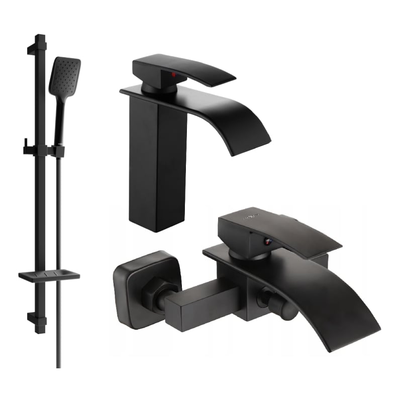Mexen Aries DQ62 bathtub set, black - 744803DQ62-70