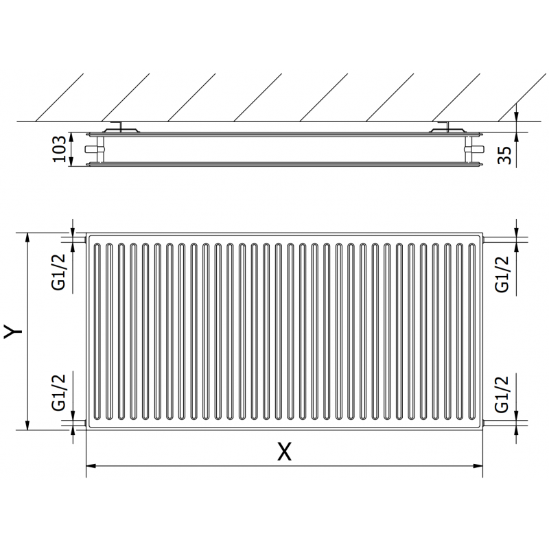 Mexen CH20 Υγιεινή καλοριφέρ επίπεδη 900 x 2400 mm, πλευρική σύνδεση, 3697 W, λευκό