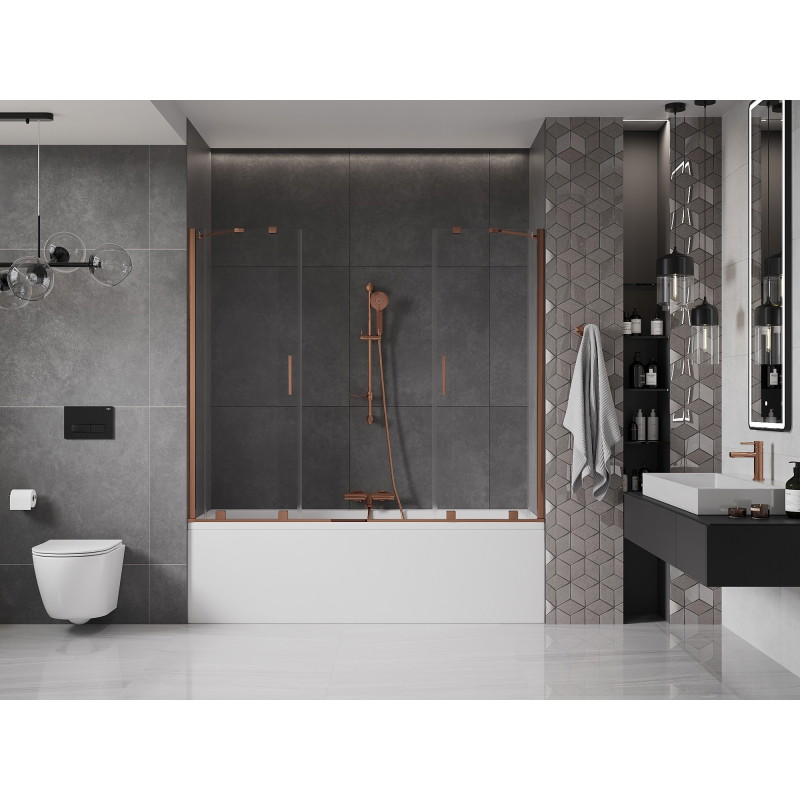 Mexen Velar Duo vanniparavan 2-tiivaline lükand 190 x 150 cm, läbipaistev, roosa kuld - 896-190-000-02-60