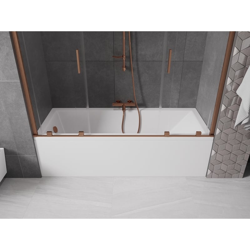 Mexen Velar Duo 2-panel sliding bath screen 190 x 150 cm, transparent, brushed copper - 896-190-000-02-65