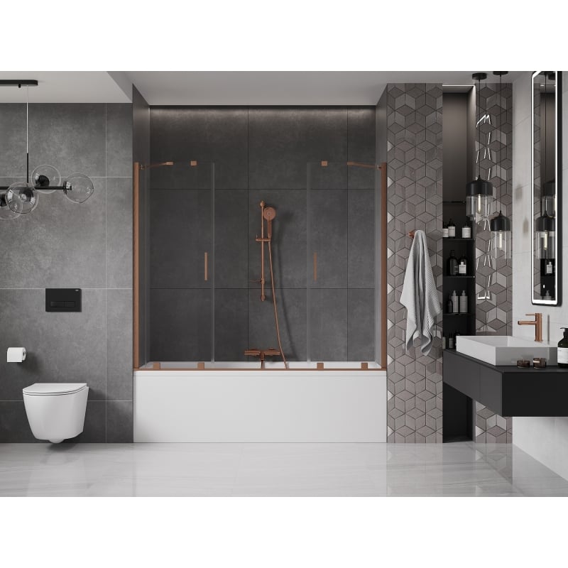Mexen Velar Duo 2-panel sliding bath screen 190 x 150 cm, transparent, brushed copper - 896-190-000-02-65