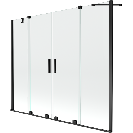 Mexen Velar Dvojni drsni zaslon za kopalno kad, 2-krilni, 190 x 150 cm, prozoren, črn - 896-190-000-02-70