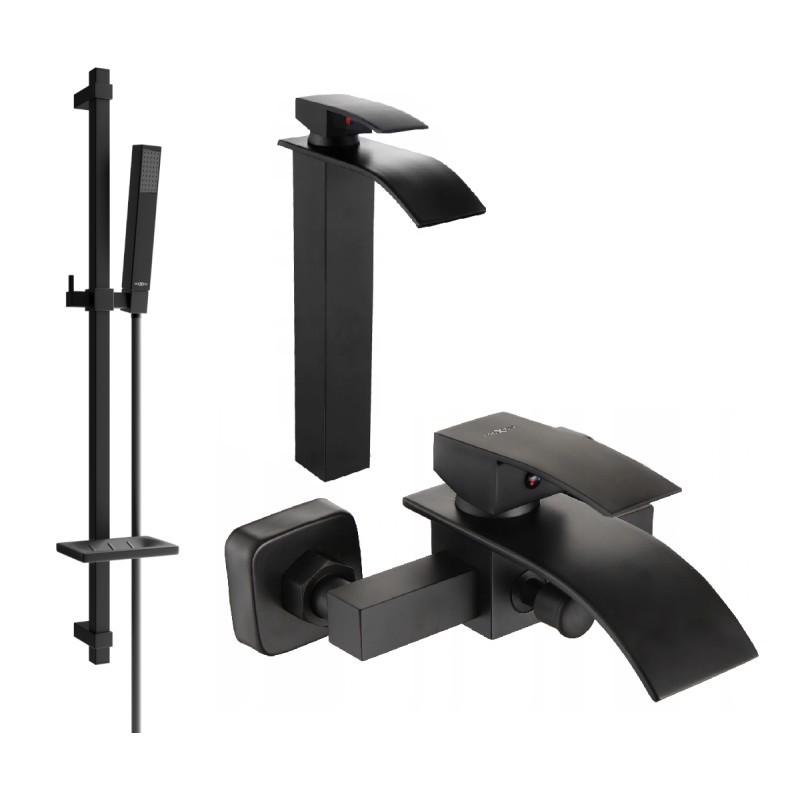 Mexen Aries DQ77 bathtub set, black - 744813DQ77-70