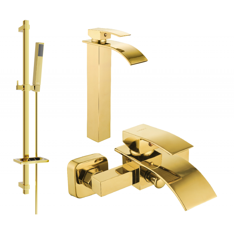 Mexen Aries DQ77 bath set, gold - 744813DQ77-50