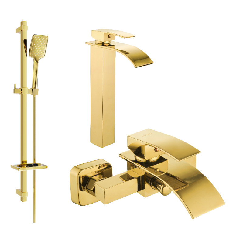 Mexen Aries DQ62 bathtub set, gold - 744813DQ62-50