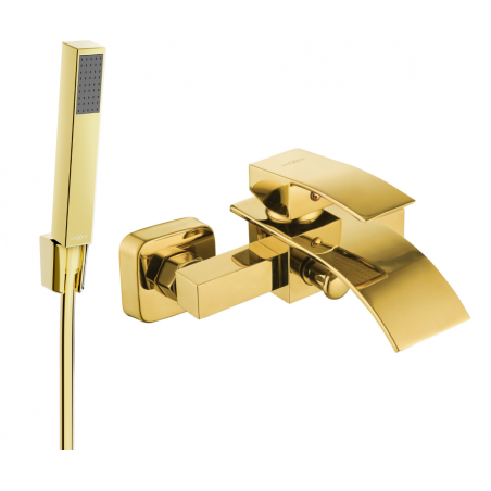 Mexen Aries R77 bathtub faucet with shower set, gold - 74483R77-50