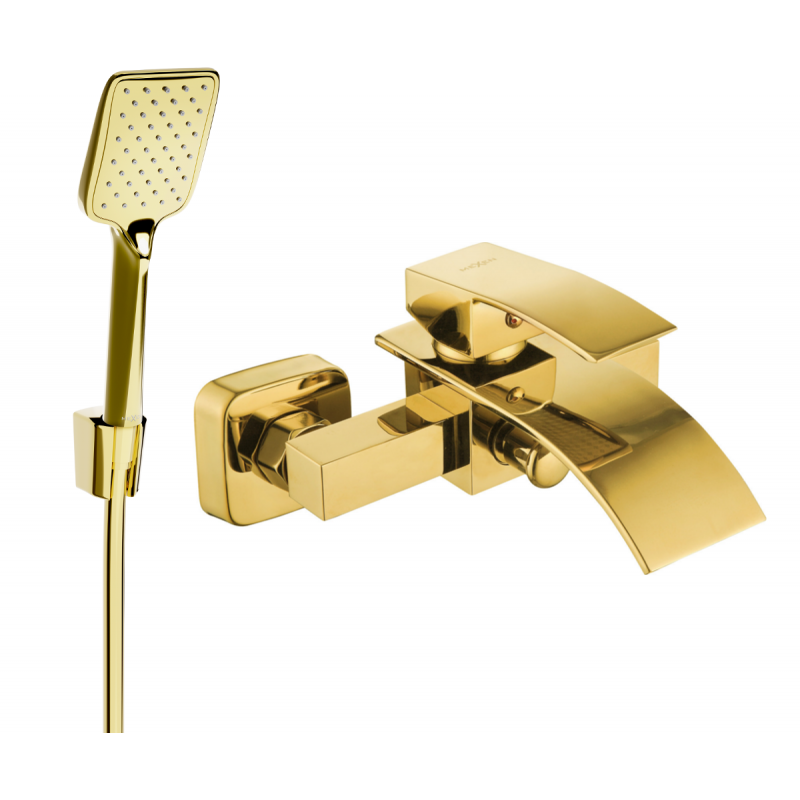 Mexen Aries R62 bath mixer with shower set, gold - 74483R62-50