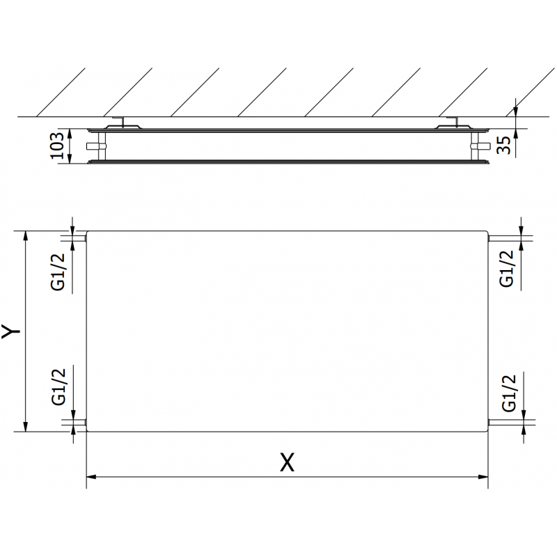 Mexen CHF20 Hygiene Flat radiatore a pannello 400 x 1500 mm, collegamento laterale, 1079 W, bianco - W420HF-040-150-00