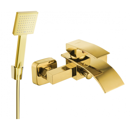 Mexen Aries R45 bathtub faucet with shower set, gold - 74483R45-50