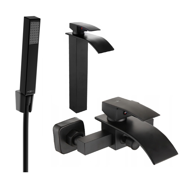Mexen Aries R77 bathtub set, black - 744813R77-70
