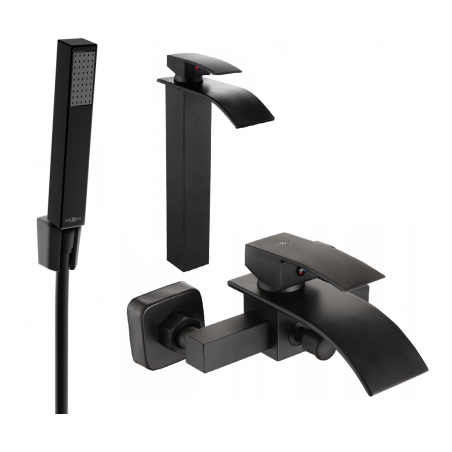 Mexen Aries R77 bathtub set, black - 744813R77-70