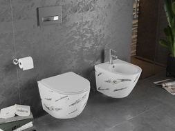 Mexen Lena WC pott Rimless aeglaselt sulguva slim duroplast kattega, valge kivi - 30224091
