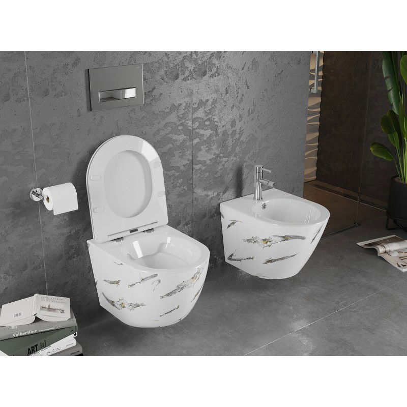 Mexen Lena Rimless WC-skål med softclose-sits slim, duroplast, vit sten - 30224091