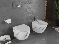 Mexen Lena wc pott Rimless aeglaselt langeva õhukese duroplastist prill-lauaga, valge kivi - 30224092