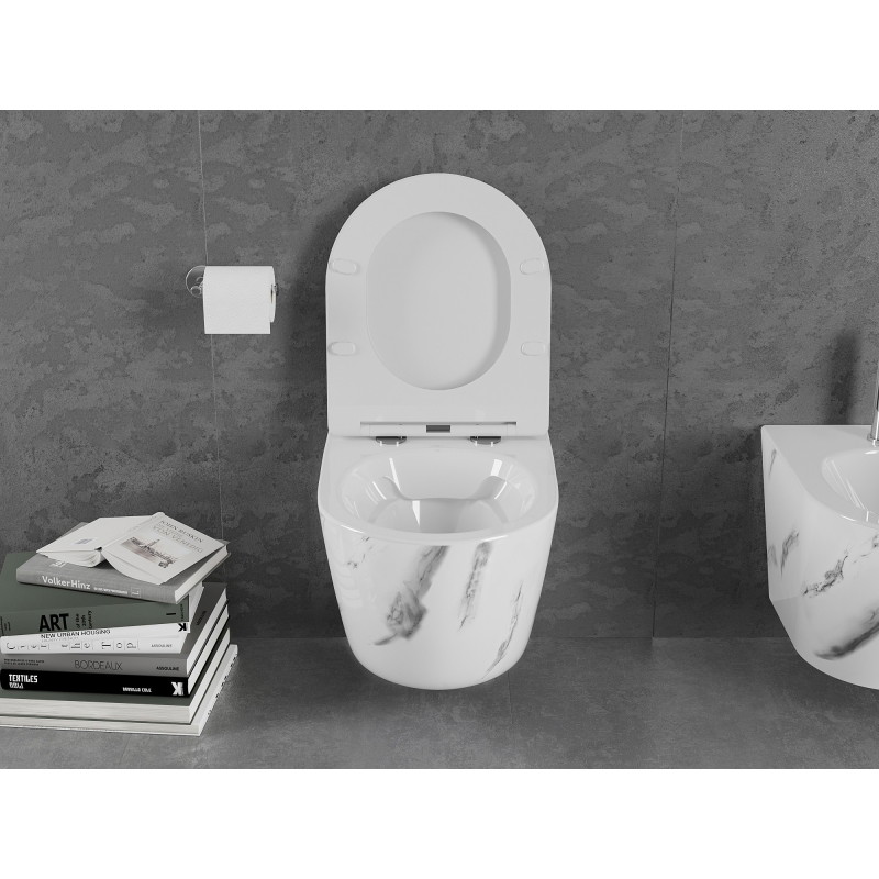 Mexen Lena wc pott Rimless aeglaselt langeva õhukese duroplastist prill-lauaga, valge kivi - 30224092