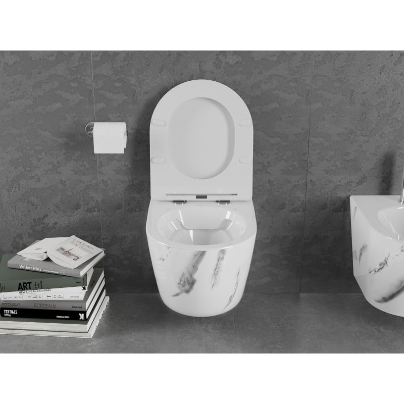 Mexen Lena WC-Schüssel Rimless mit absenkbarem Slim-Sitz, Duroplast, weißer Stein - 30224092