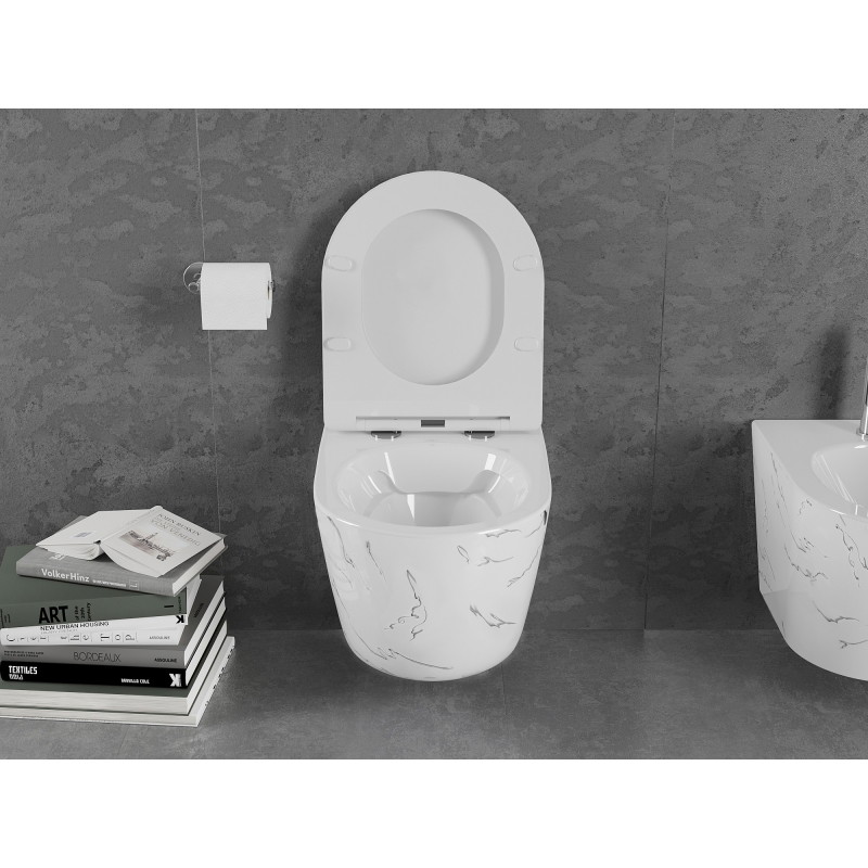 Mexen Lena rimless wc-pott aeglaselt langeva kaanega slim, duroplast, valge kivi - 30224093