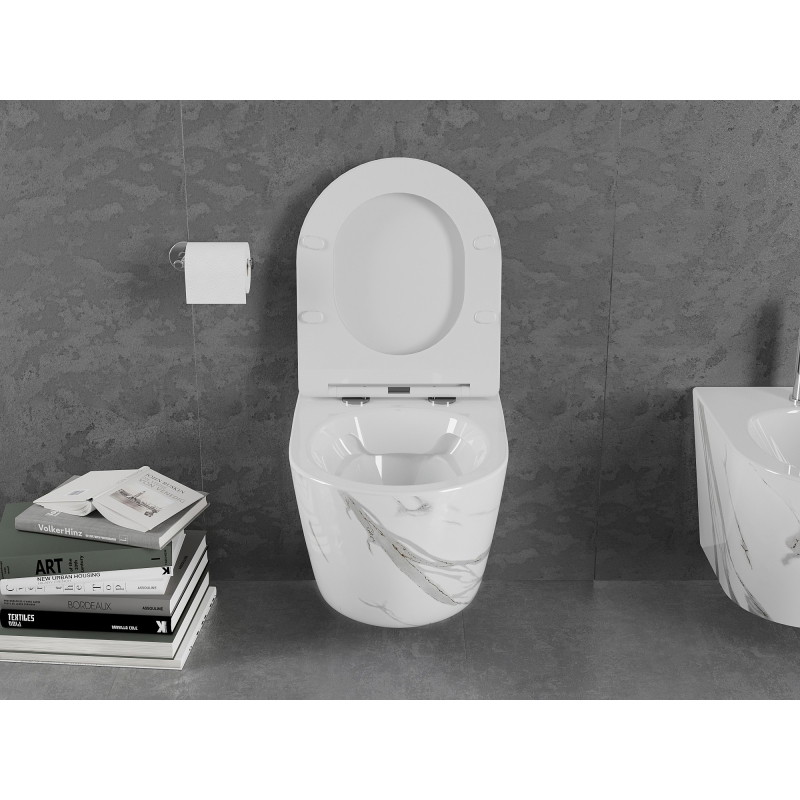 Mexen Lena Rantideta WC-pott aeglaselt langeva õhukese duroplastist kaanega, valge kivi - 30224094