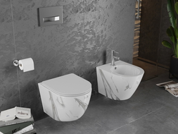 Mexen Lena rimloze wc-pot met softclose, slanke duroplast-zitting, witte steen - 30224094