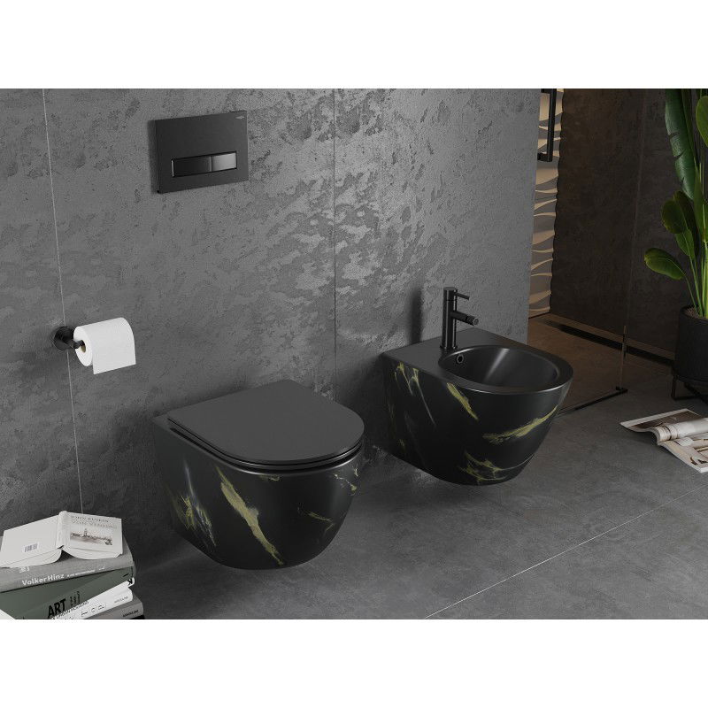 Mexen Lena WC školjka Rimless s počasnim zapiranjem slim, duroplast, črna kamnina - 30224098