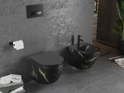 Mexen Lena randloze wc-pot met slank, langzaam sluitend duroplast toiletbril, zwarte steen - 30224098
