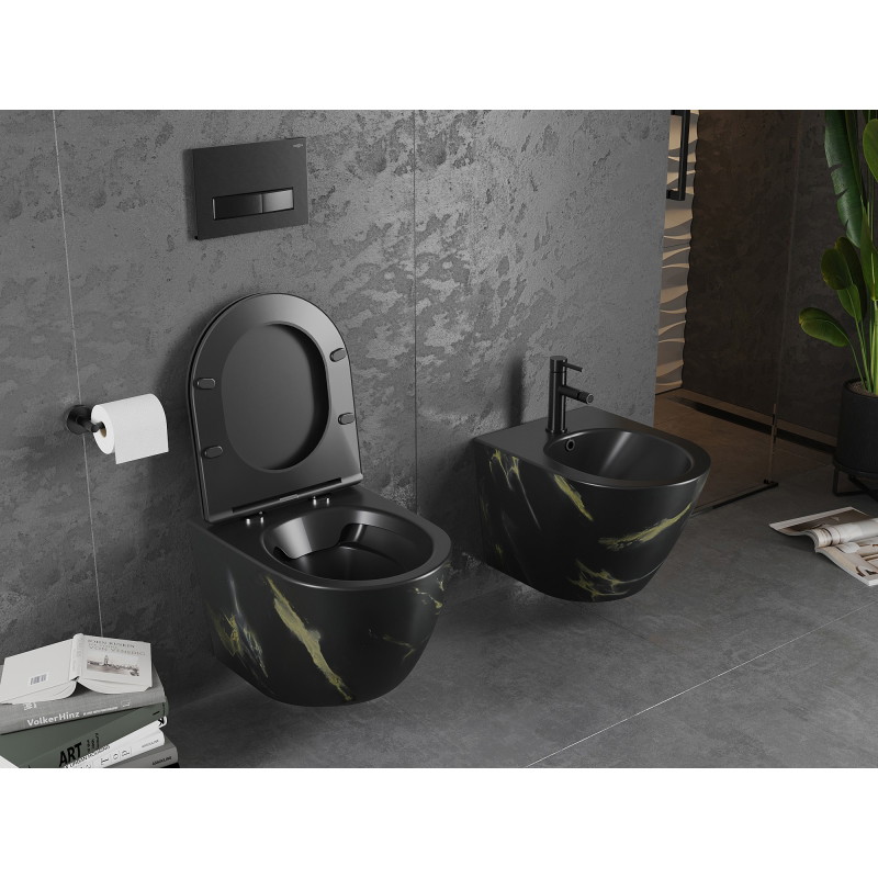 Mexen Lena Rimless WC-pott aeglaselt sulguva Slim-istmega, duroplastik, must kivi - 30224098