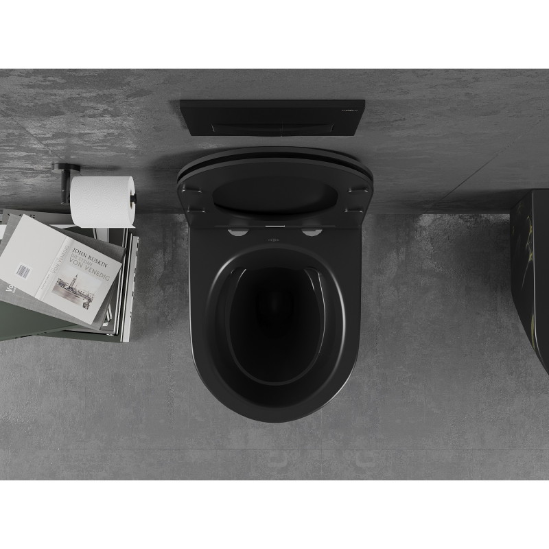 Mexen Lena Rimless WC-pott aeglaselt sulguva Slim-istmega, duroplastik, must kivi - 30224098