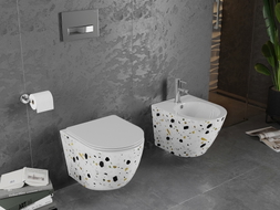 Mexen Lena ääreteta veljes WC-pott Laskuva õhuke kaas, duroplast, valge terrazzo kivi - 30224096