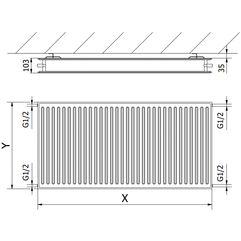 Mexen CH20 radiatore igienico a pannello 300 x 1600 mm, collegamento laterale, 1018 W, antracite - W420H-030-160-66