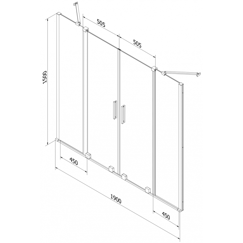 Mexen Velar Duo parawan nawannowy 2-skrzydłowy rozsuwany 190 x 150 cm, transparent, złoty - 896-190-000-02-50