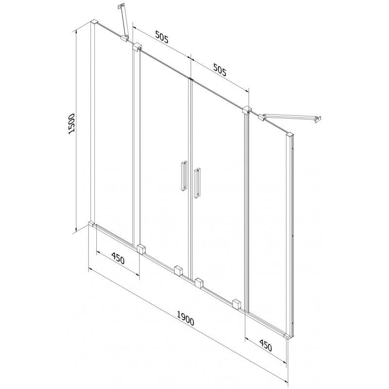 Mexen Velar Duo parawan nawannowy 2-skrzydłowy rozsuwany 190 x 150 cm, transparent, czarny - 896-190-000-02-70