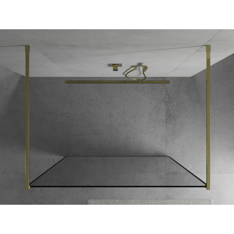 Mexen Kioto ścianka prysznicowa wolnostojąca 150 x 200 cm, czarna ramka 8 mm, złota- 800-150-002-50-70