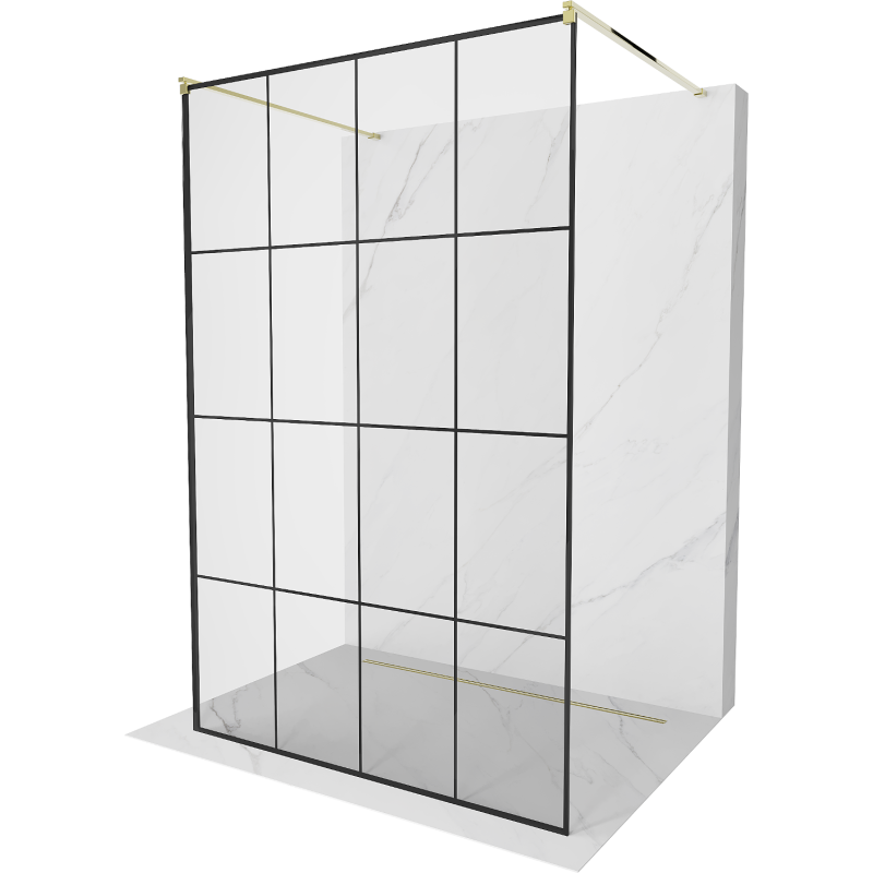 Mexen Kioto vapaasti seisova suihkuseinä 150 x 200 cm, musta ruudukko 8 mm, kulta - 800-150-002-50-77