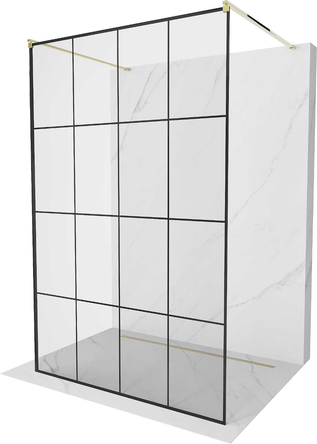 Mexen Kioto ścianka prysznicowa wolnostojąca 150 x 200 cm, czarny wzór 8 mm, złota - 800-150-002-50-77