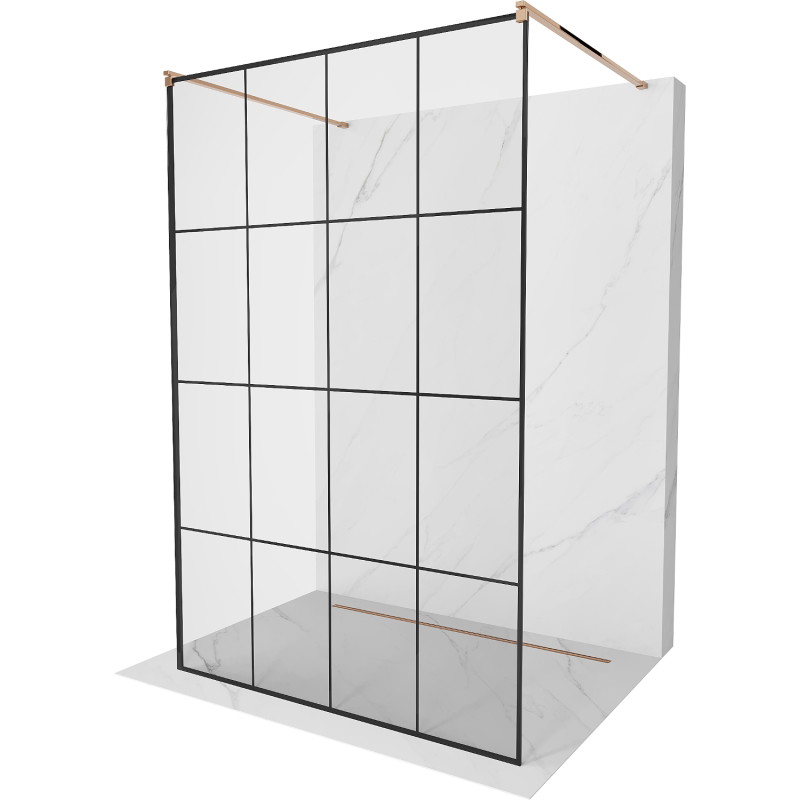 Mexen Kioto vabaltiseisev dušisein 160 x 200 cm, must ruudustik 8 mm, roosa kuld - 800-160-002-60-77