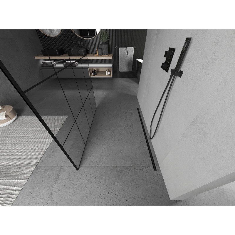Mexen Kioto freestanding shower wall 150 x 200 cm, black grid 8 mm, black - 800-150-002-70-77