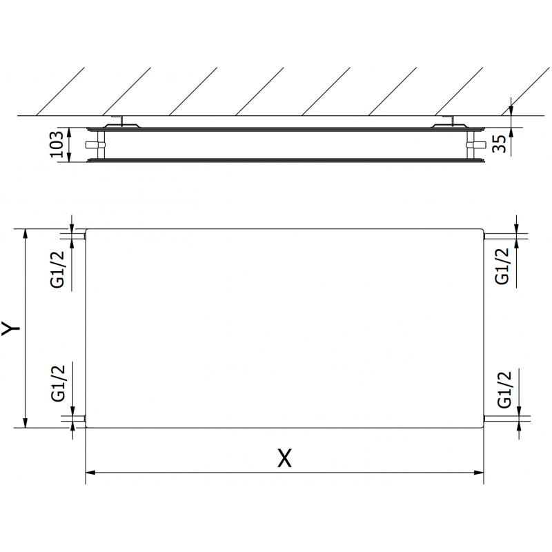 Mexen CHF20 Hygiene Flachheizkörper 500 x 500 mm, seitliche Anschlüsse, 431 W, Anthrazit - W420HF-050-050-66