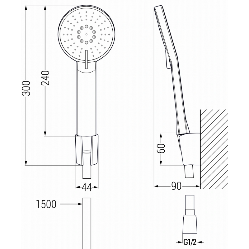 Mexen Axel R40 Badewannenbatterie mit Duschset, schwarz - 7383R40-70