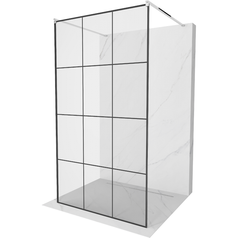 Mexen Kioto freestanding shower wall 120 x 200 cm, black grid 8 mm, chrome - 800-120-002-01-77