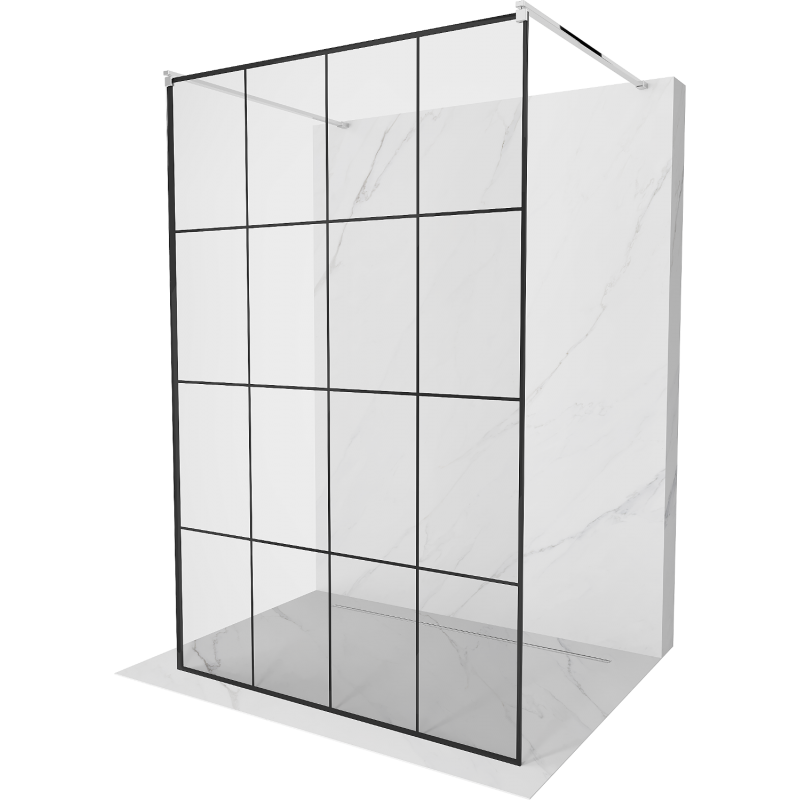 Mexen Kioto freestanding shower wall 150 x 200 cm, black grid 8 mm, chrome - 800-150-002-01-77