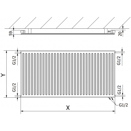 Mexen CVH10 Radiateur d'hygiène à panneaux 300 x 500 mm, raccordement inférieur, 166 W, anthracite - W610H-030-050-66