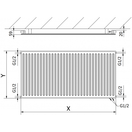 Mexen CVH10 Hygiëne plaatradiator 300 x 1300 mm, onderste aansluiting, 430 W, antraciet - W610H-030-130-66