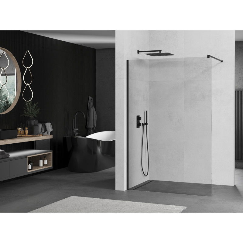 Mexen Kioto parede de duche Walk-in 180 x 200 cm, transparente 8 mm, preta - 800-180-101-70-00