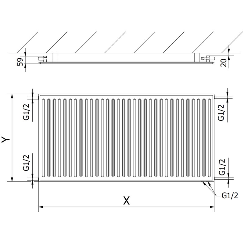 Mexen CVH10 Hügieeni plaatradiaator 400 x 1800 mm, alumine ühendus, 778 W, antratsiit - W610H-040-180-66