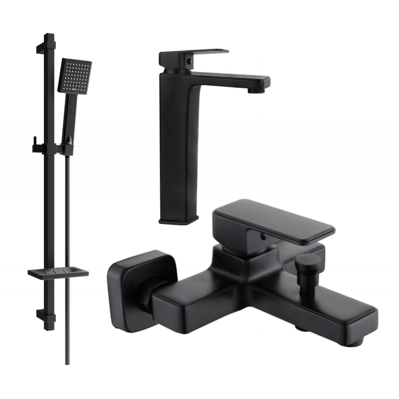 Mexen Cetus DQ45 bath set, black - 744313DQ45-70