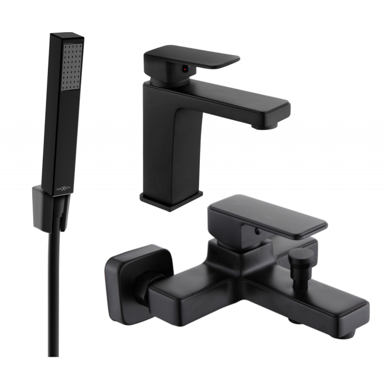 Mexen Cetus R77 badkar set, svart - 744303R77-70