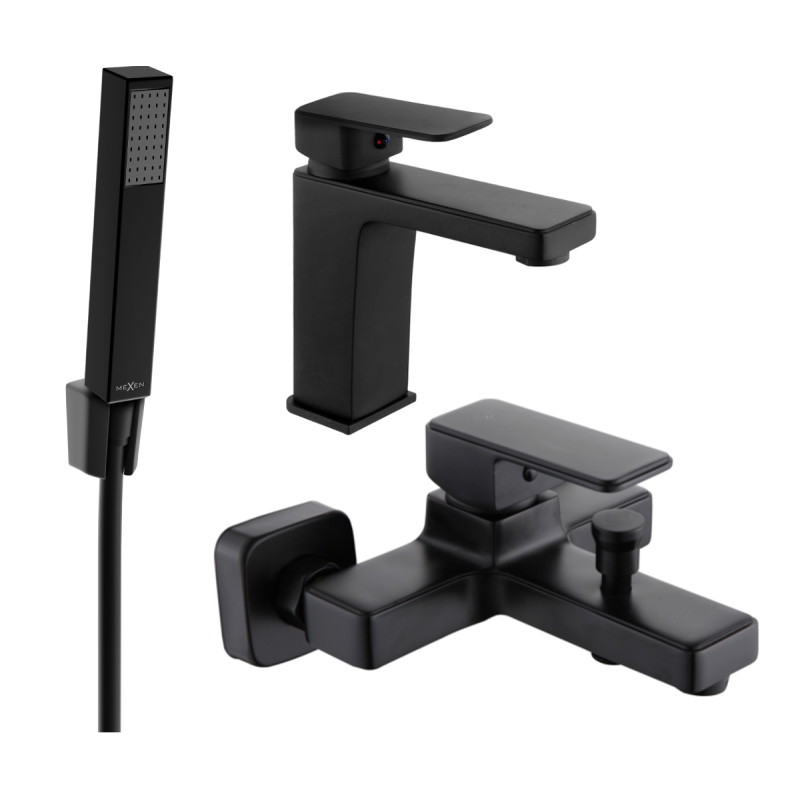 Mexen Cetus R77 bathtub set, black - 744303R77-70