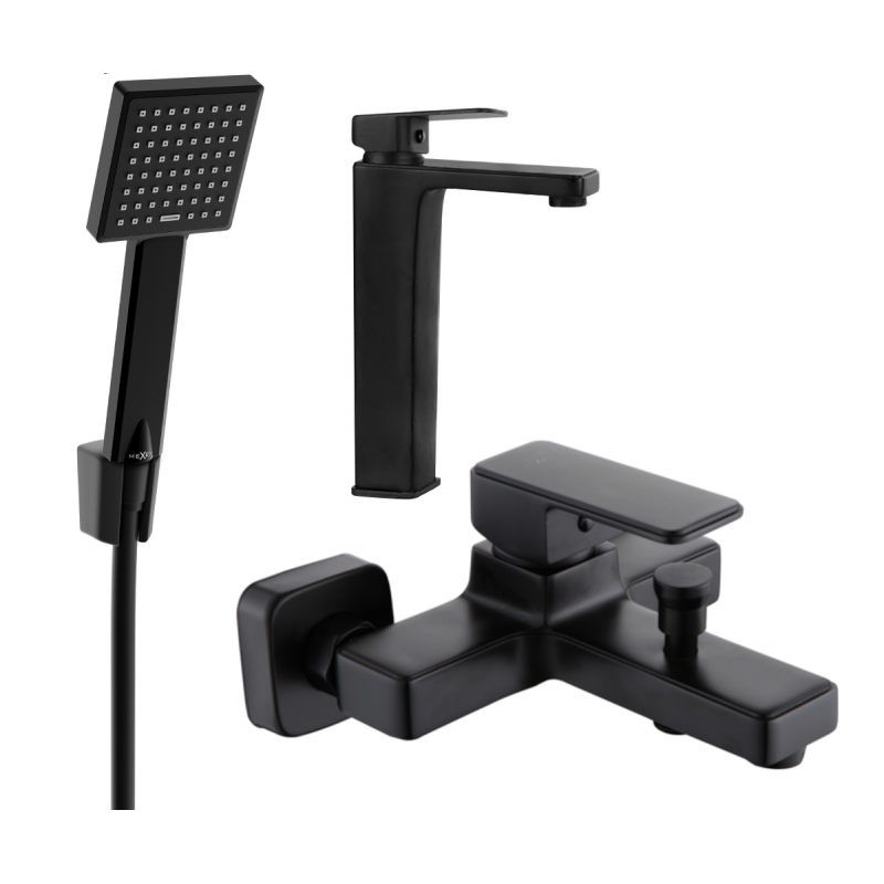 Mexen Cetus R45 bath set, black - 744313R45-70