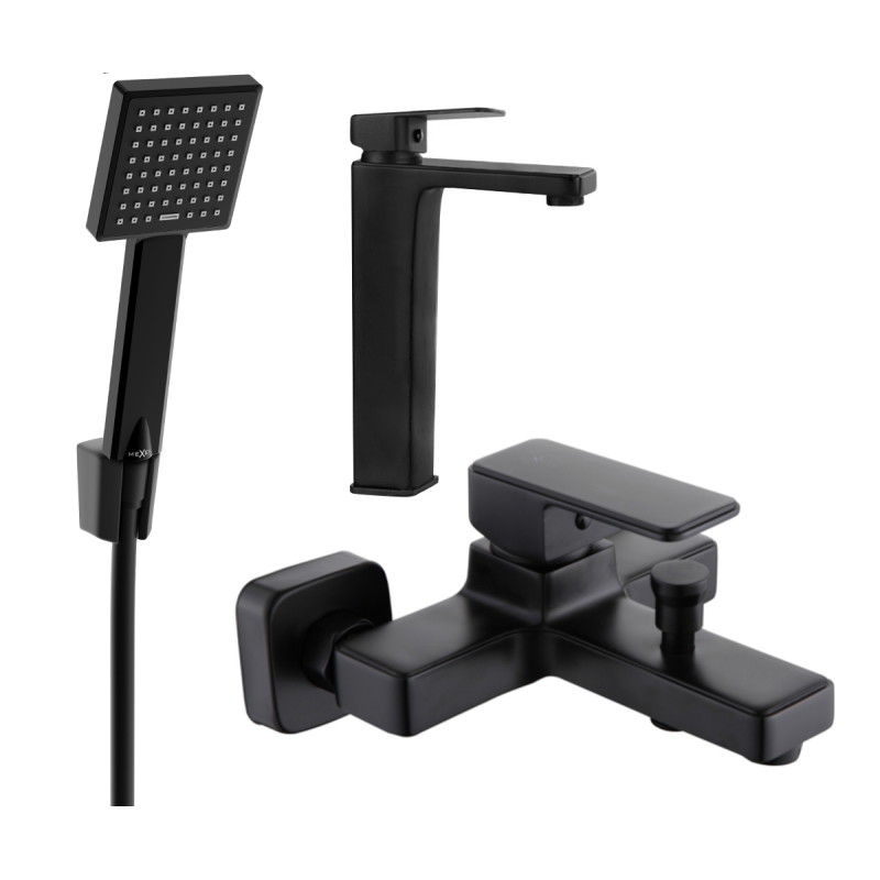 Mexen Cetus R45 bathtub set, black - 744313R45-70